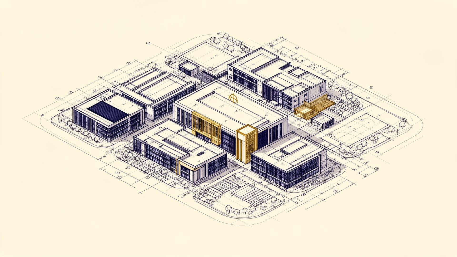 Isometric School Campus Blueprint Sketch